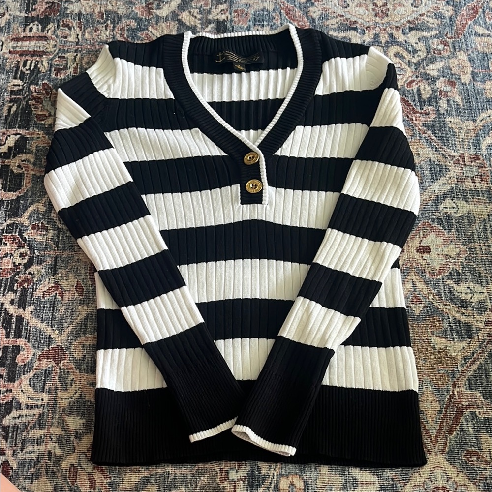 Lauren Ralph Lauren Black and White V-Neck Sweater